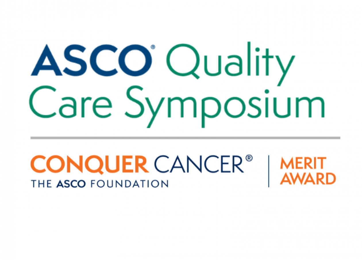 From top to bottom: ASCO Quality Care Symposium. Gray horizontal divider line. Conquer Cancer, the ASCO Foundation: Merit Award.