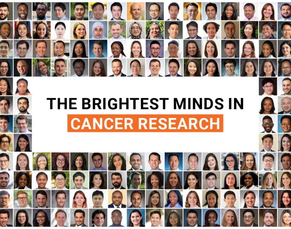 A collage of the 2024 Conquer Cancer grant and award recipients. The center text says "The brightest minds in cancer research."
