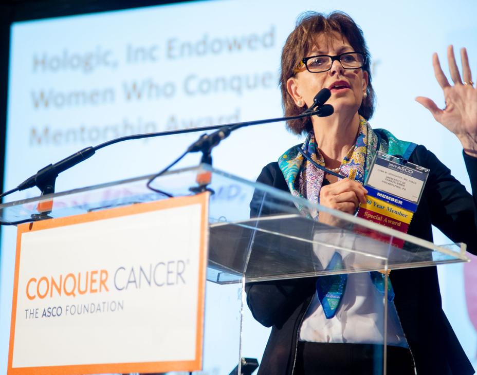 Dr. Lynn Schuchter speaking at the 2019 Evening to Conquer Cancer