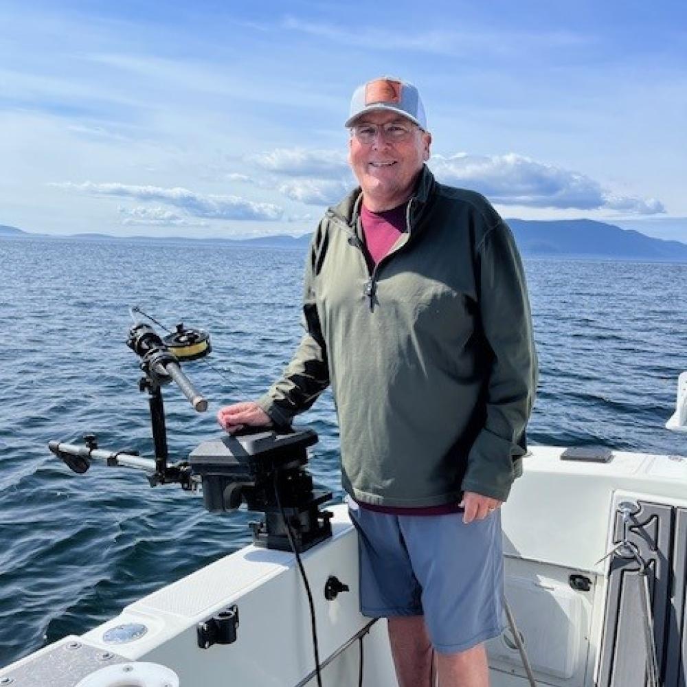 Jerry on a boat on the water