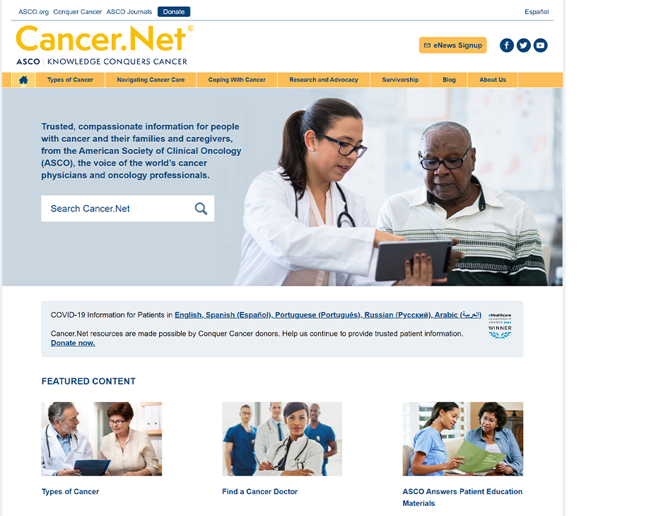 Cancer.Net homepage